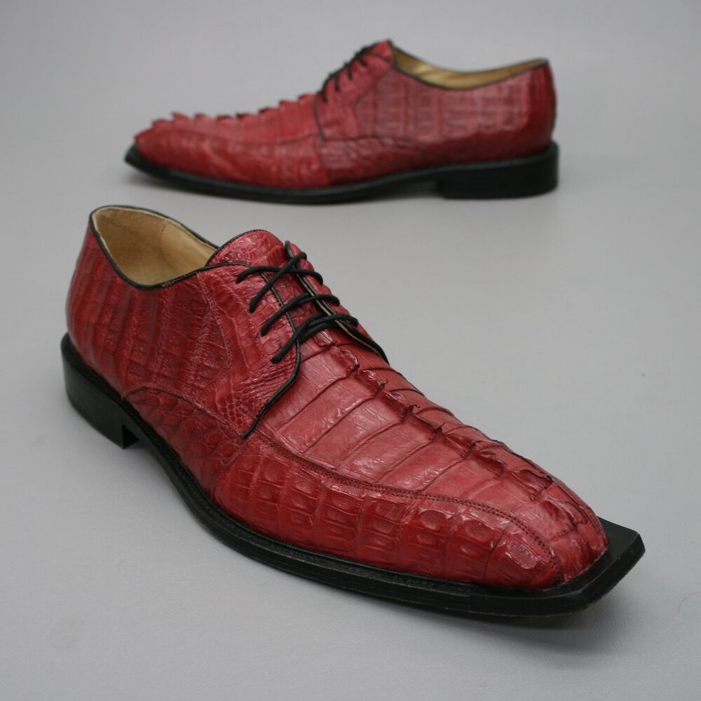 Via Roma Men's 11 EE Wide Red Genuine Crocodile Tail Leather Oxfords Dress Shoes